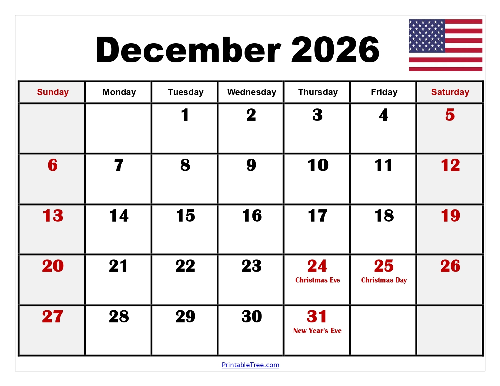 Printable Calendar November And Dec 2026