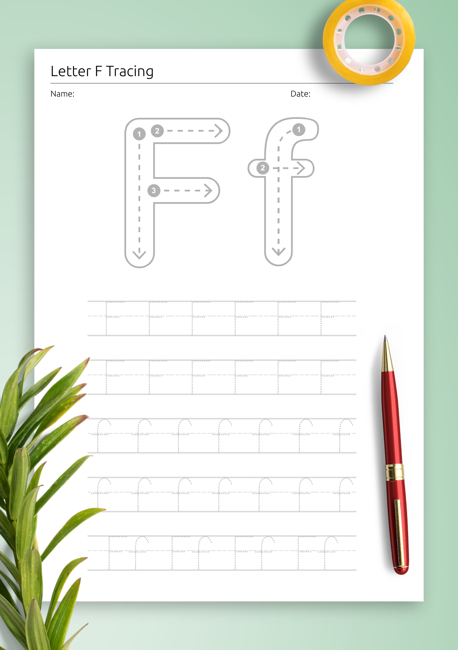 Download Letter F Trace Template For Kids Printable PDF