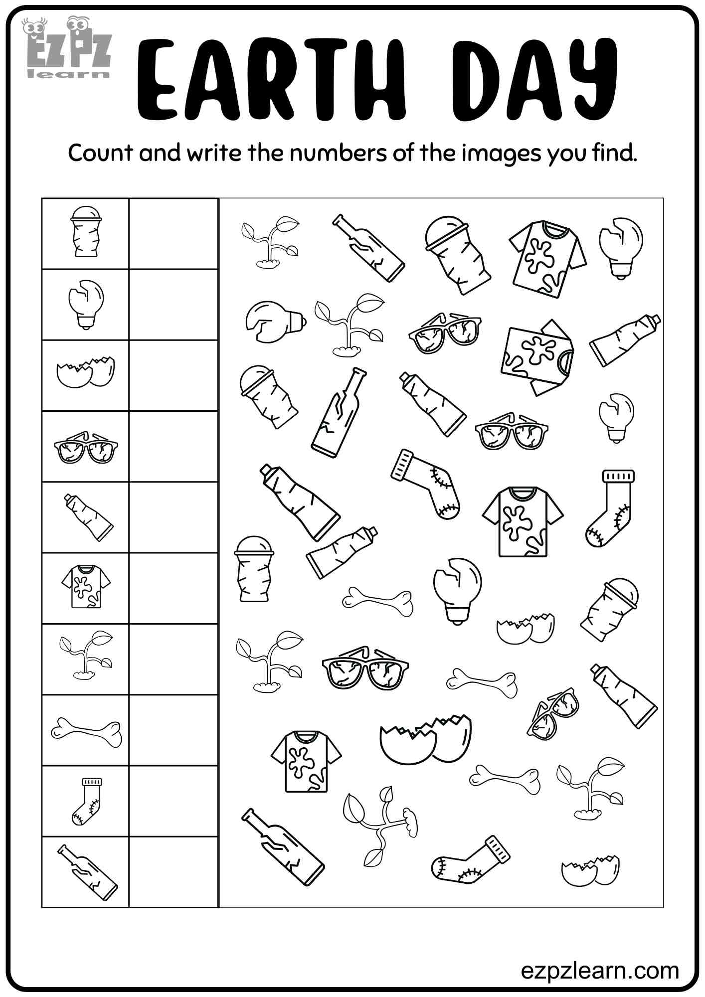 Earth Day Count The Images Free Downloadable PDF Ezpzlearn
