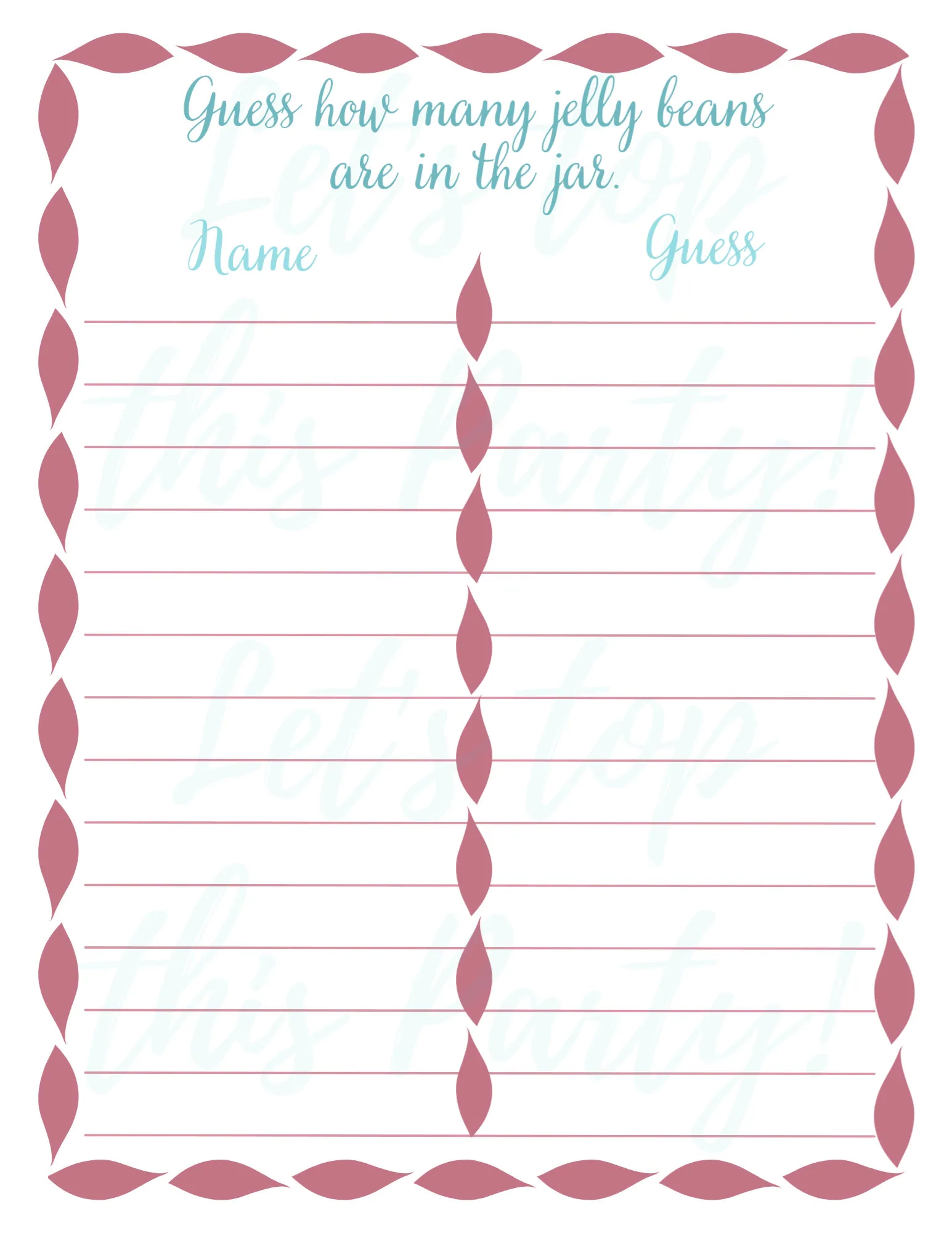 Free Printable Guess How Many Jelly Beans Template