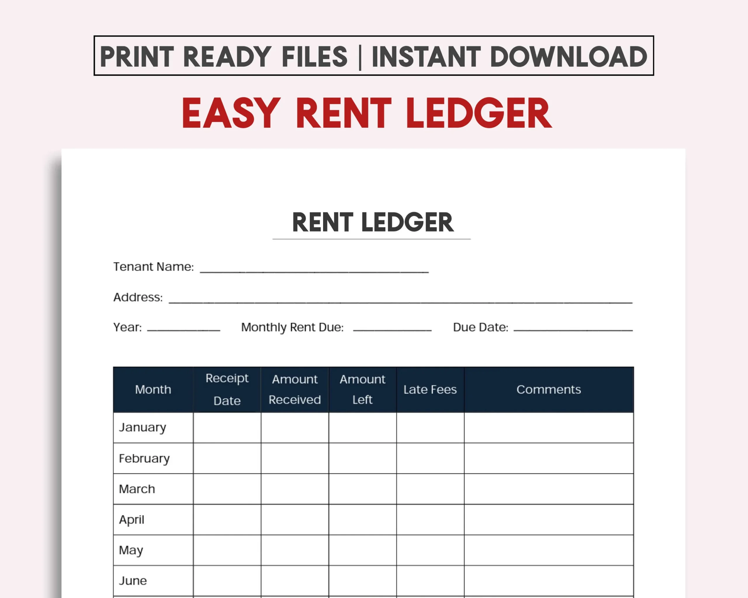 Printable Rent Ledger Template