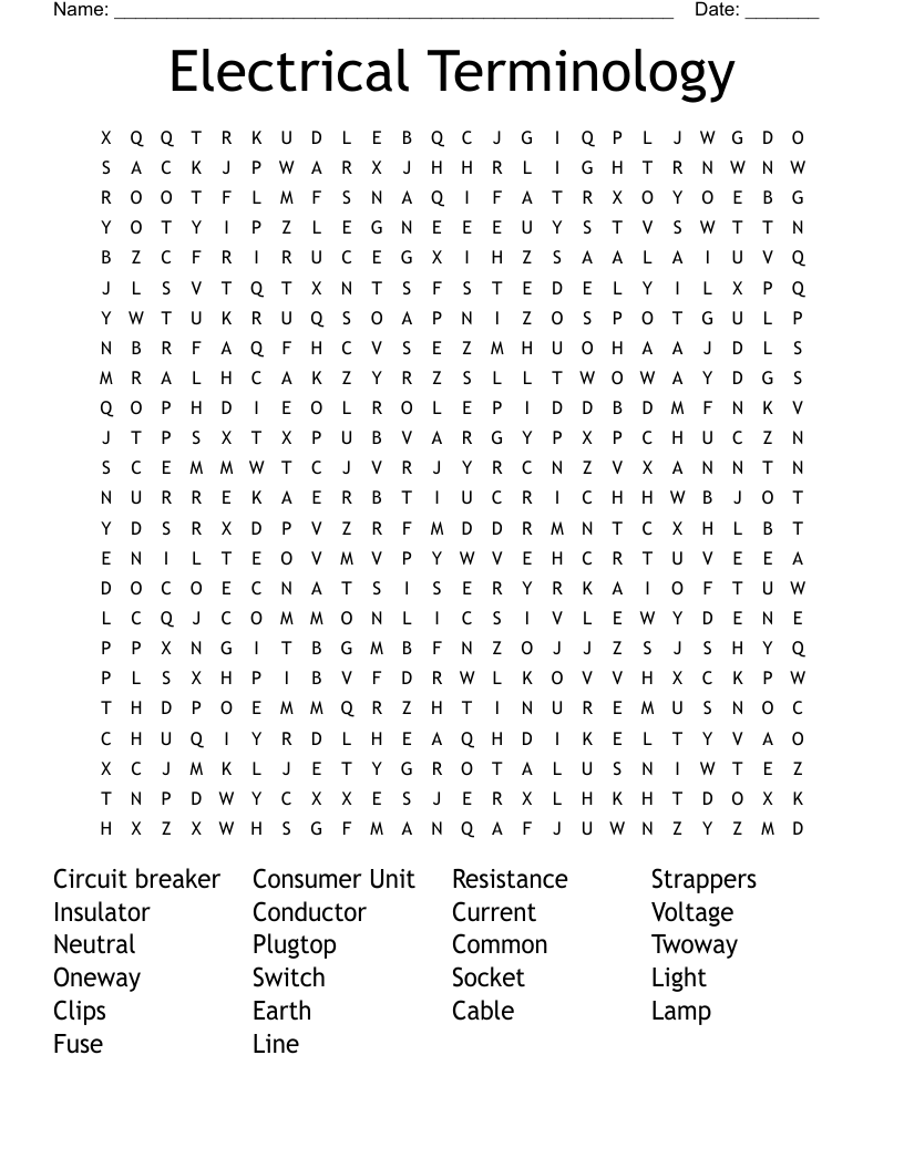 Printable Crossword Puzzles For Electricians