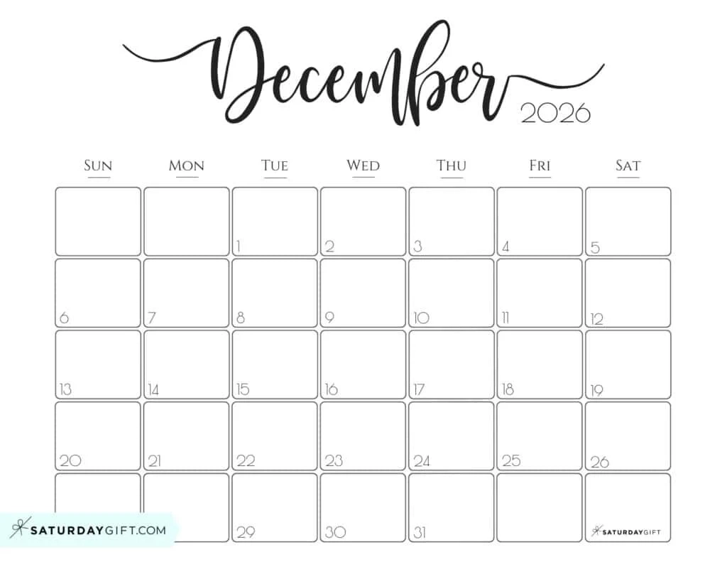 Blank Printable Calendars 2026 December