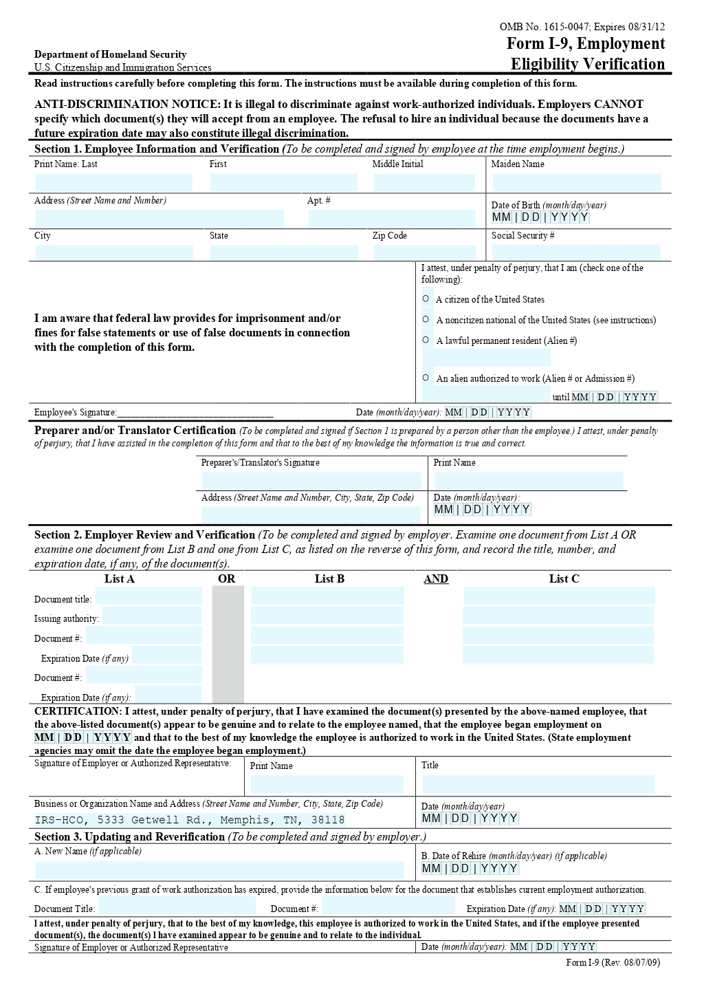 I 9 Form Irs