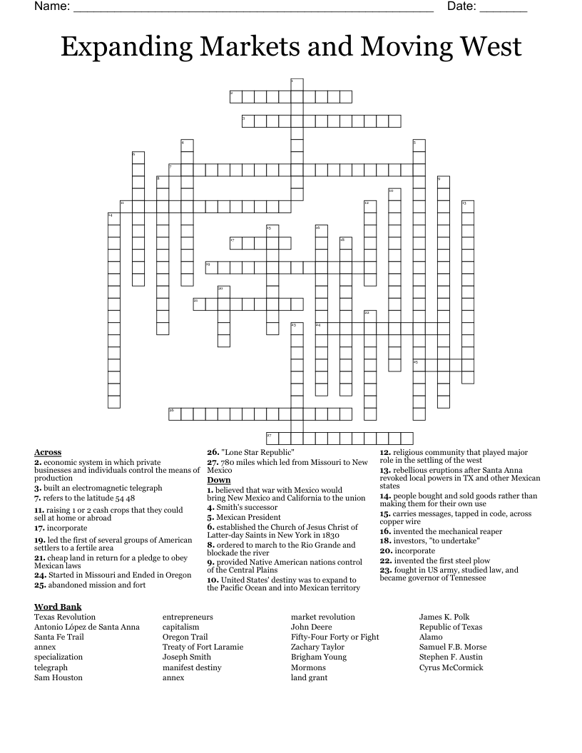 Expanding Markets And Moving West Crossword WordMint