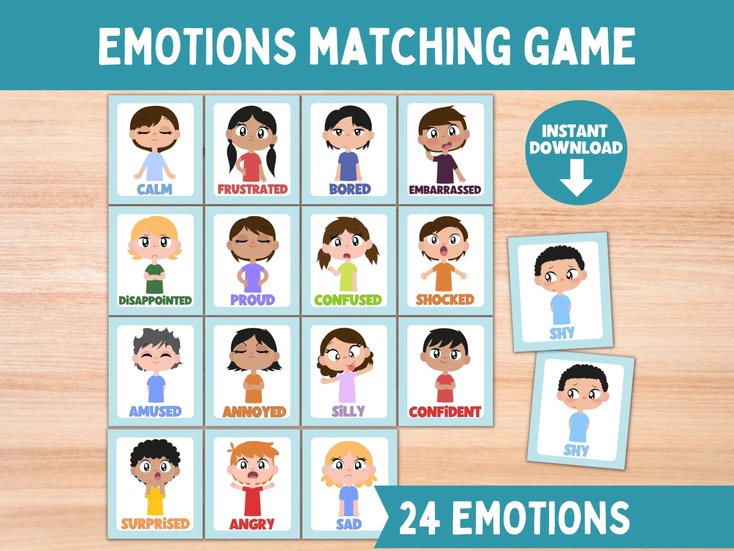 Feelings And Emotions Matching Game For Kids Printable Play 