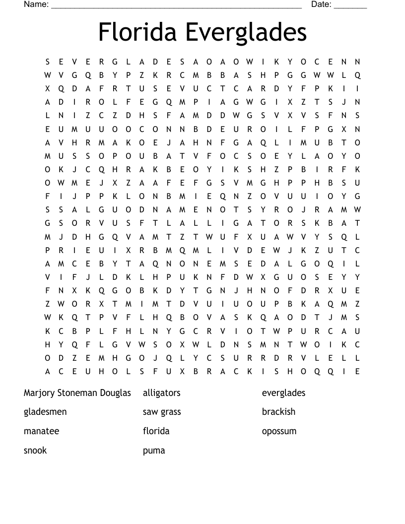 Florida Vacation Word Search WordMint