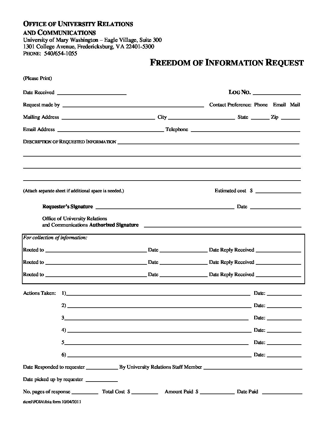 Free Printable Foia Form