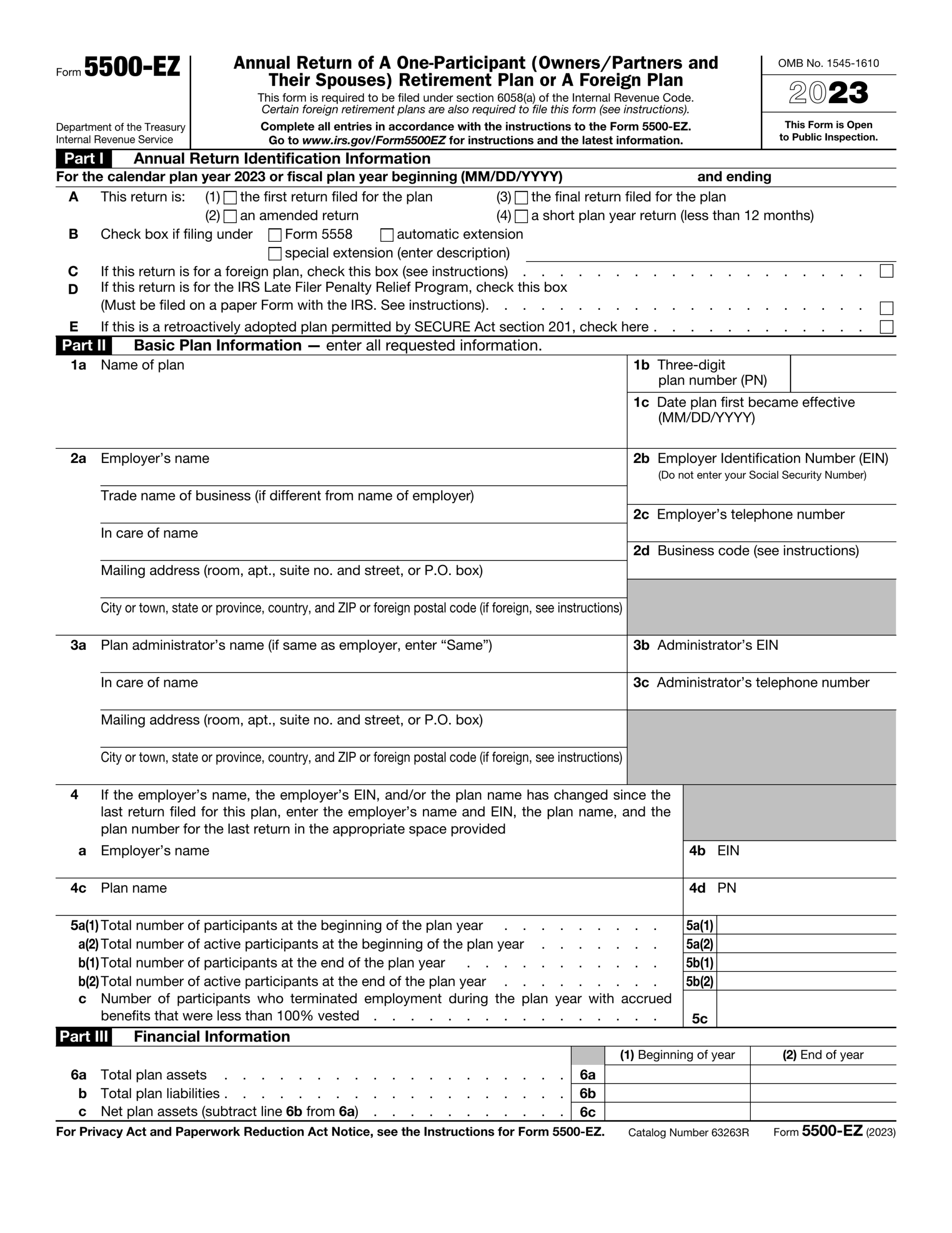 Form 5500 EZ 2024 2025 Fill Official Forms PDF Guru