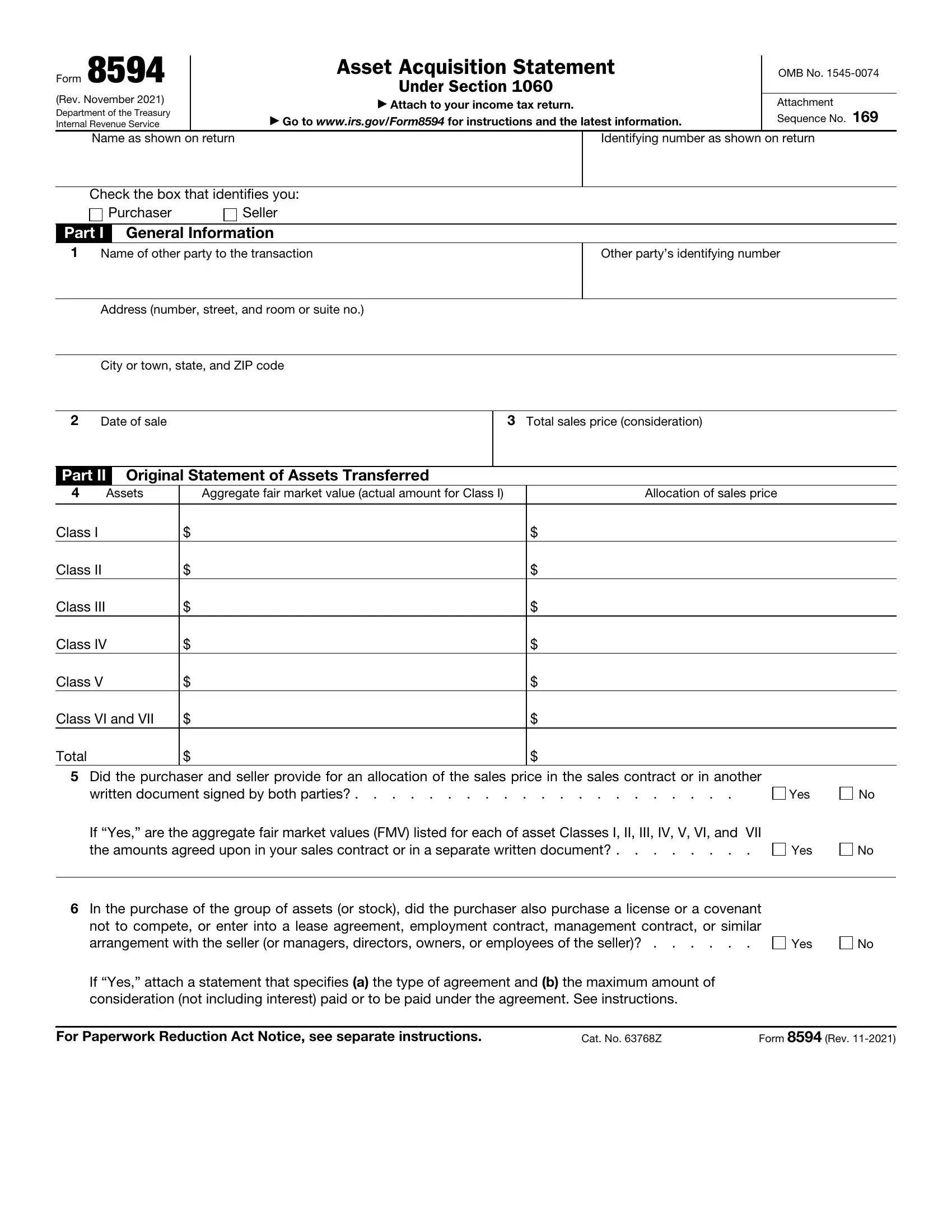 Form 8594 Fill Out Printable PDF Forms Online