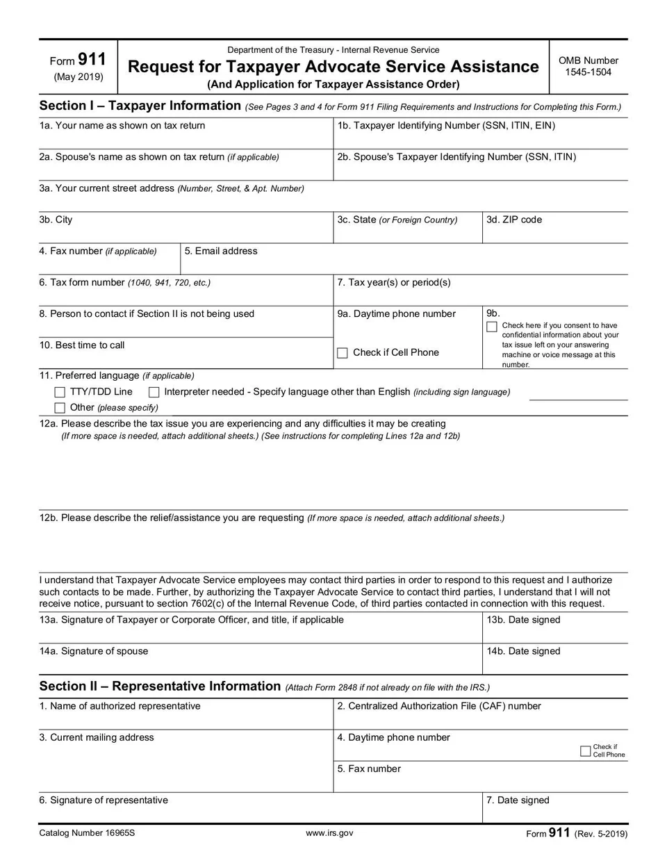 Irs Form 911 Printable