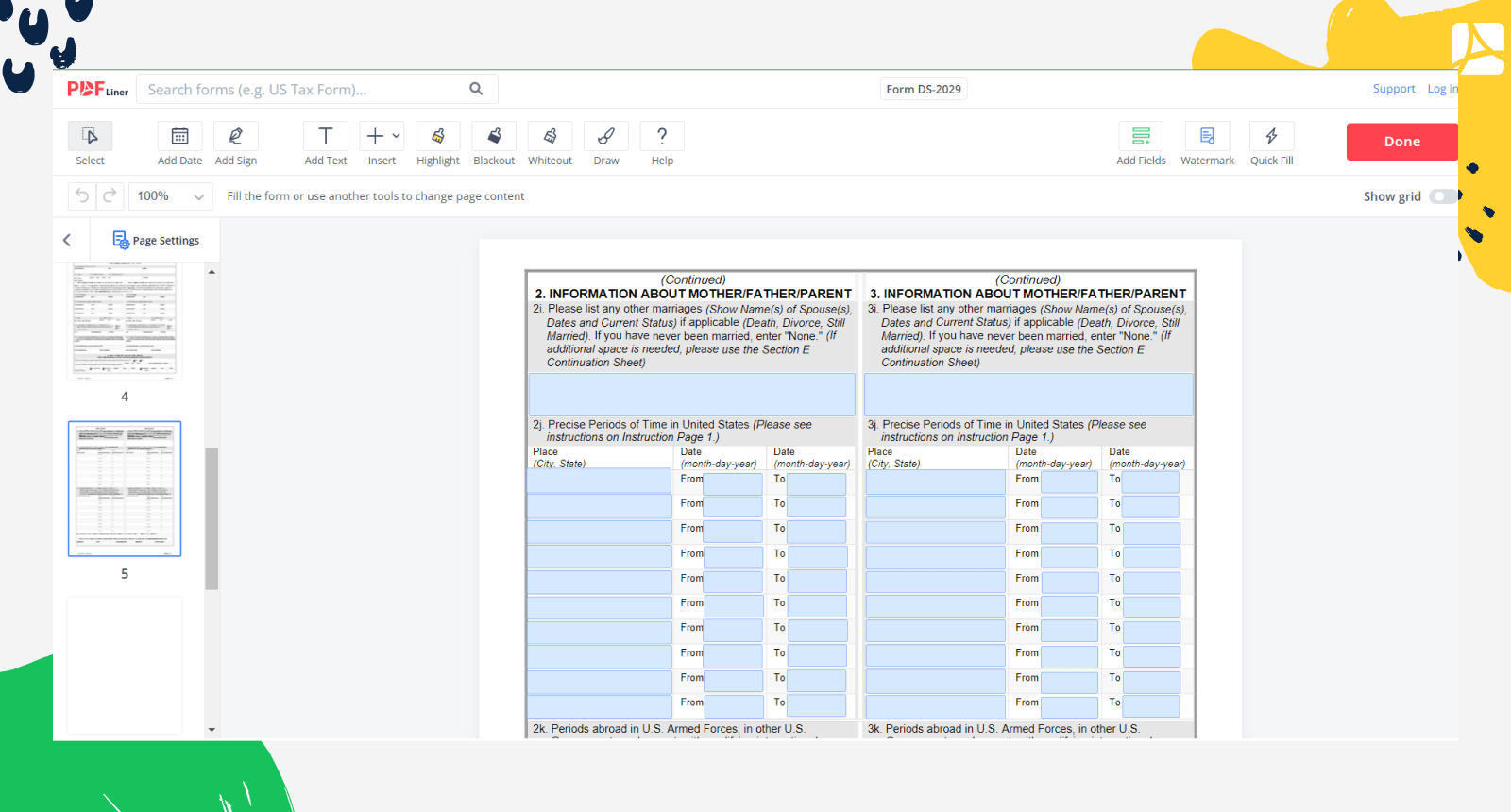 Form DS 2029 Printable Form DS 2029 Blank Sign Form PDFliner