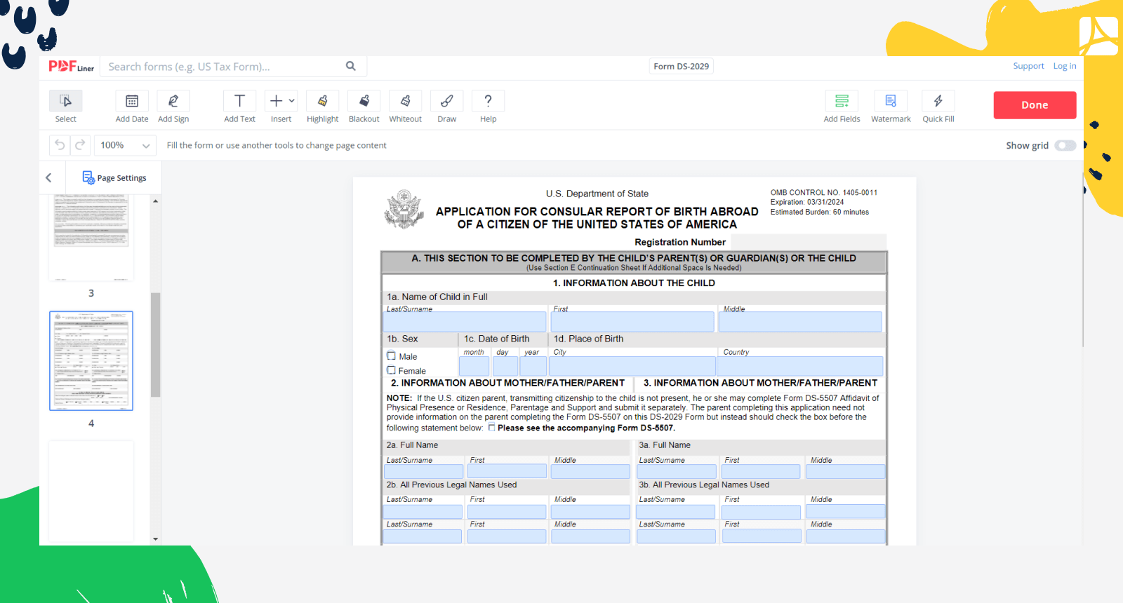 Form DS 2029 Printable Form DS 2029 Blank Sign Form PDFliner