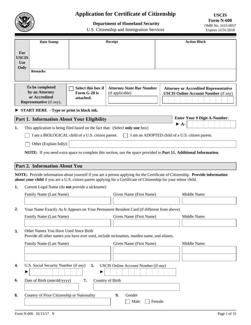 Printable N 600 Form Citizenship Application