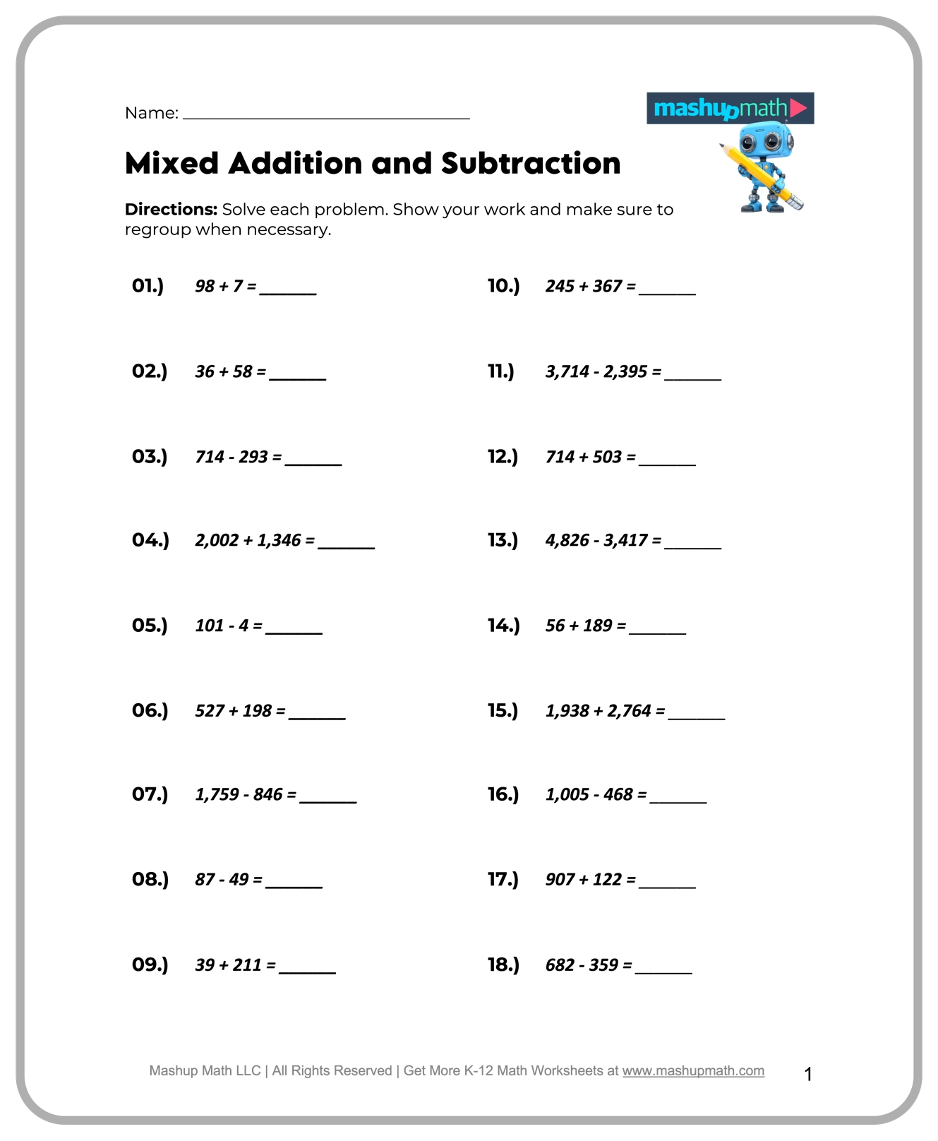 Free Printable Subtraction Worksheets Grade 4