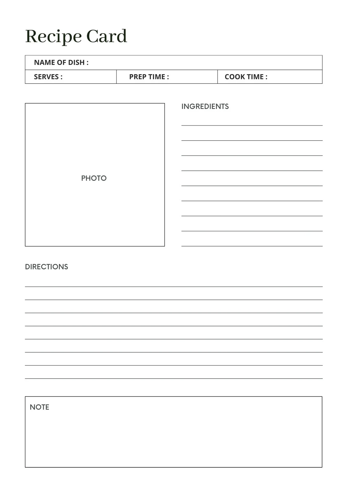 Free Recipe Template Printable