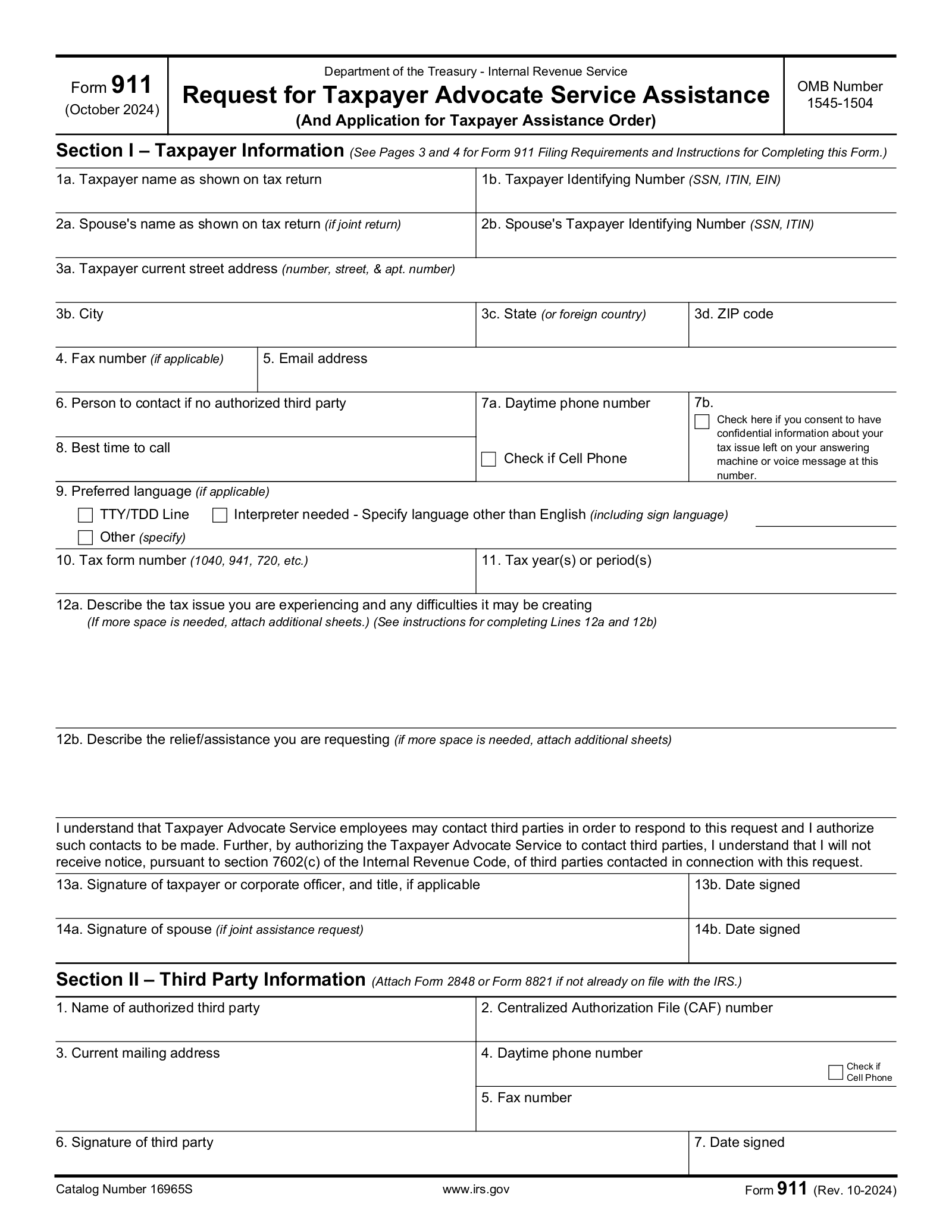 Free IRS Form 911 PDF EForms