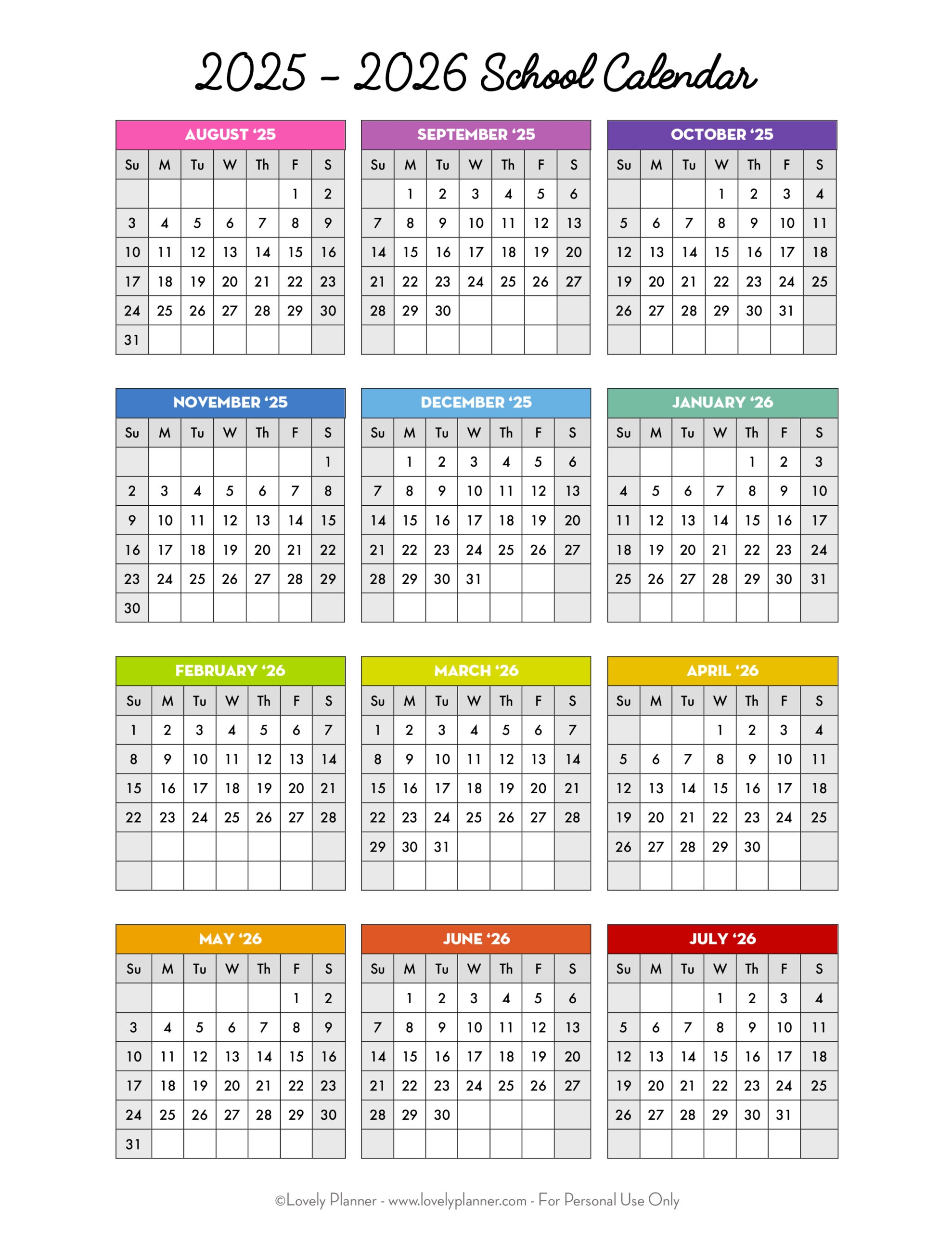 Academic Calendar Template 2025-6