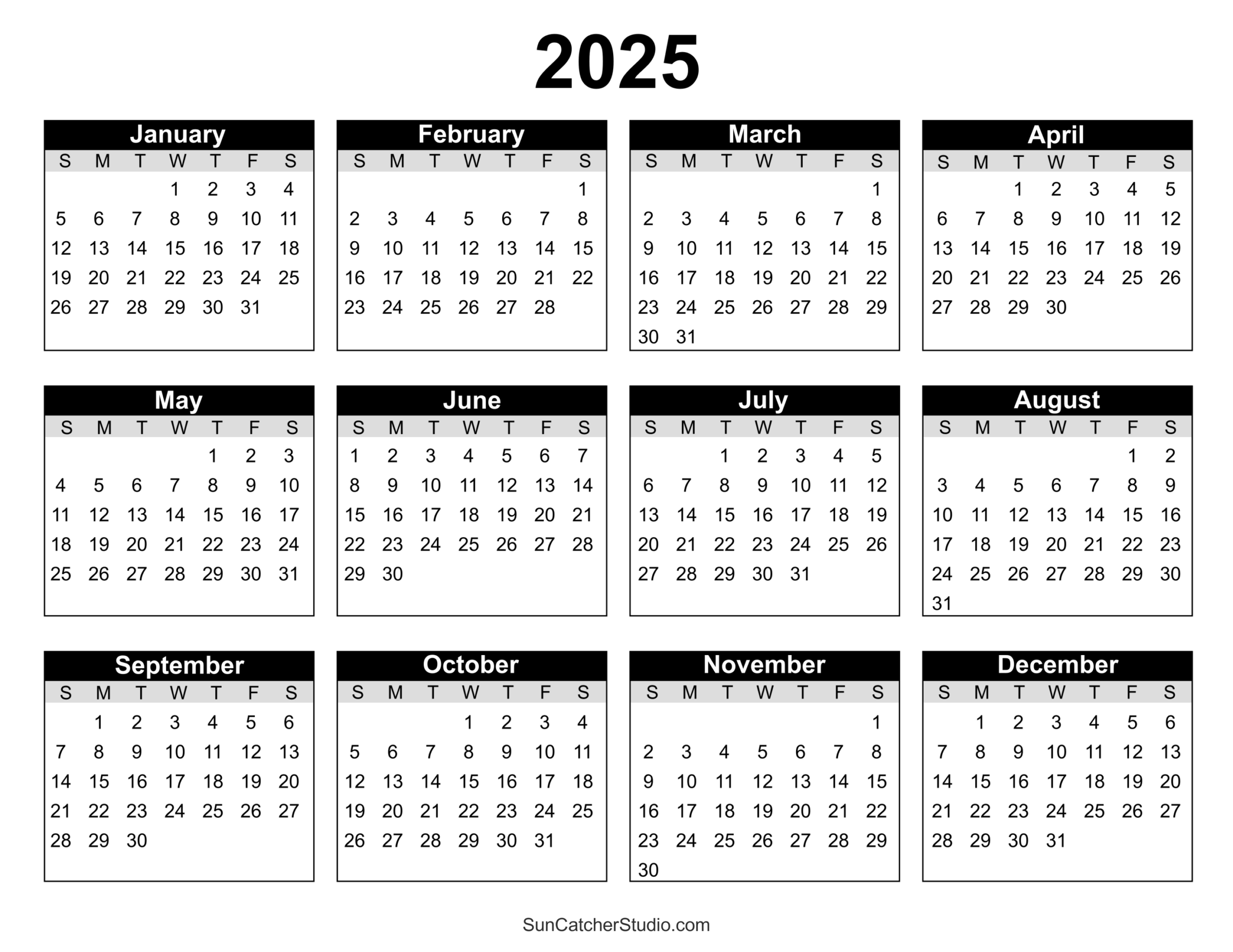 Free Printable 2025 Yearly Calendar Free Printables Monograms 