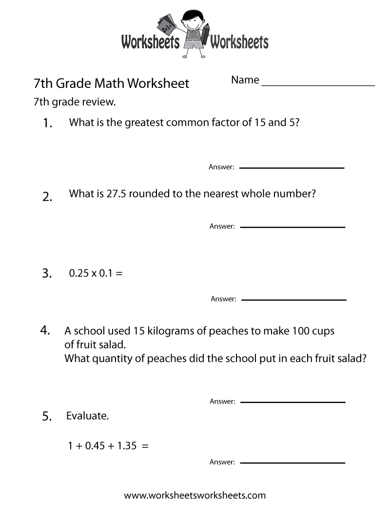 Free Printable 7th Grade Math Review Worksheet Worksheets Library
