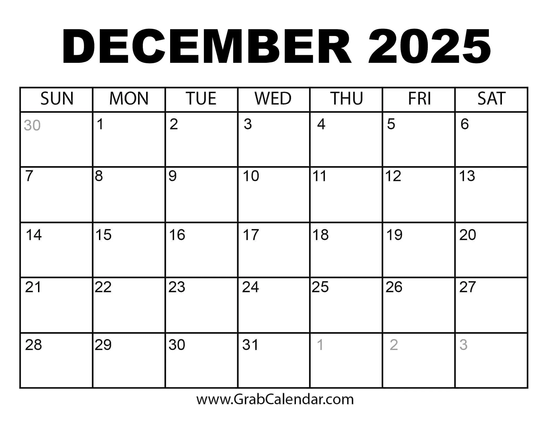 Free Printable Calendar 2025 Grab Calendar