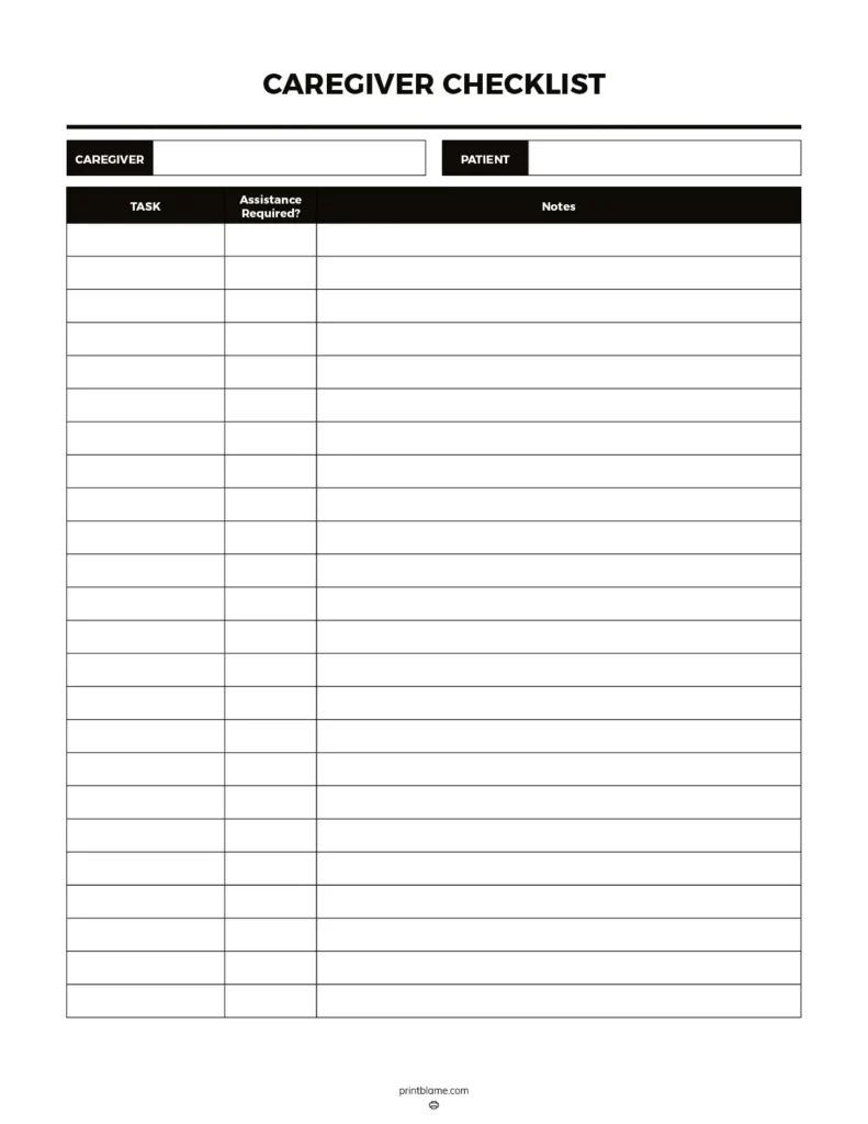Free Printable Caregiver Daily Checklist Templates 14 Caregiver 