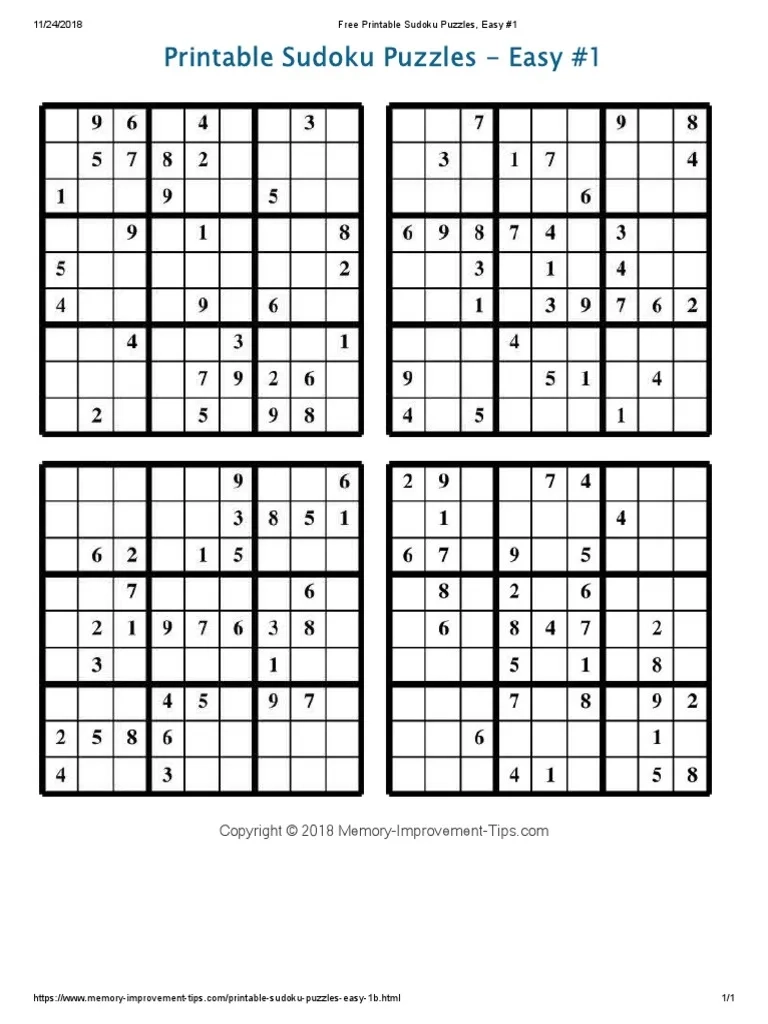 Free Printable Sudoku Puzzles Easy 1 PDF Games amp Activities 