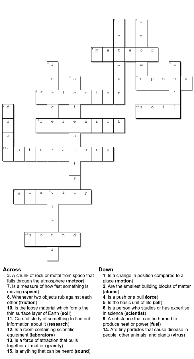 Free Science Crossword Printable Game Sheets Crazy Laura 
