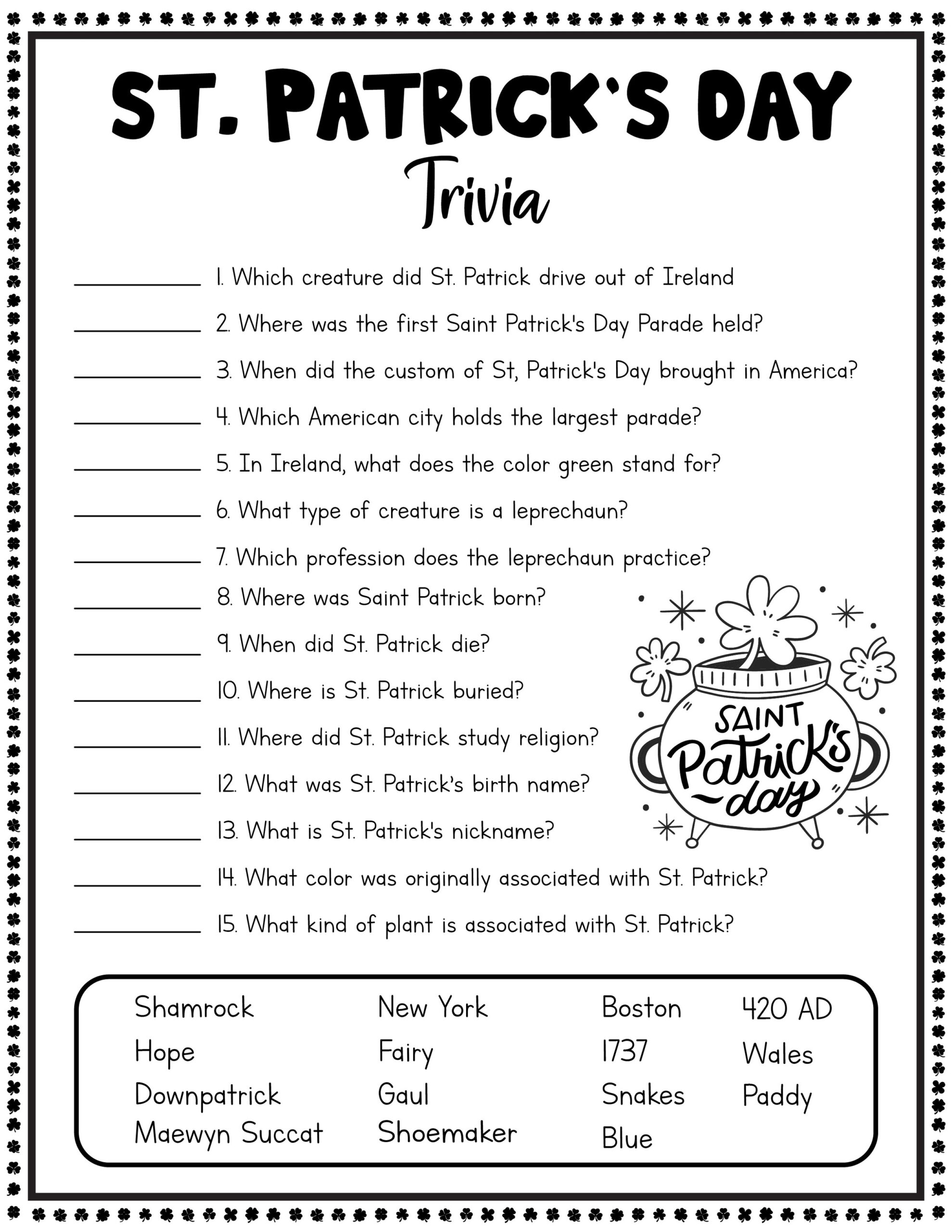 Free Printable St Patrick's Day Worksheets