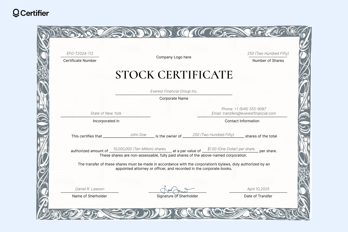 Printable Stock Certificate Template