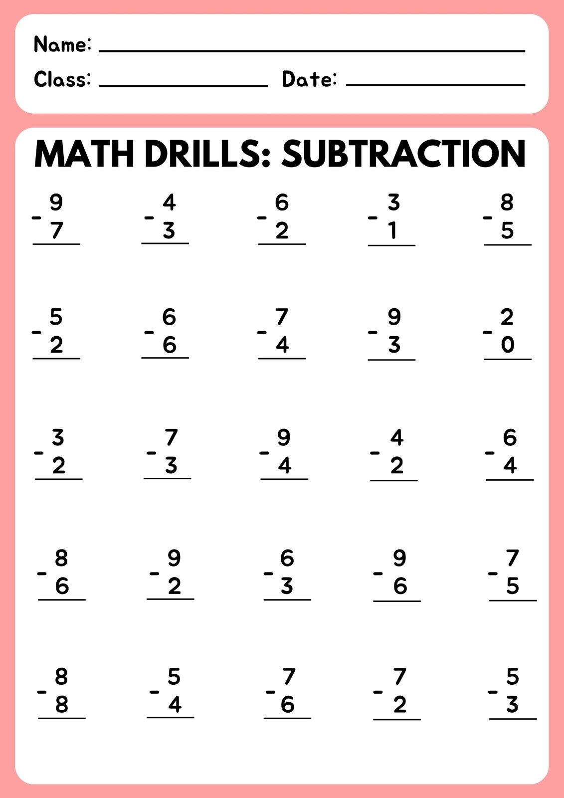 Free Subtraction Worksheet Templates To Edit And Print Canva 