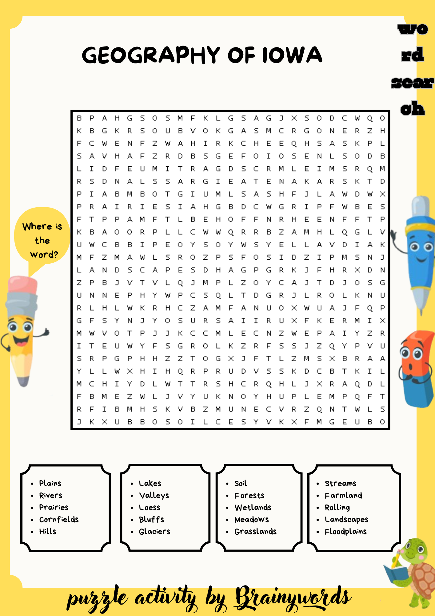 Geography Of Iowa Word Search Puzzle Worksheet Activity Made By 