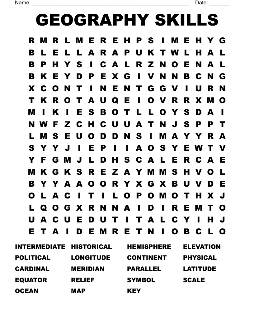 Geography Word Search Printable