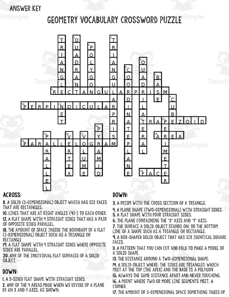 Geometry Crossword Puzzles Printable