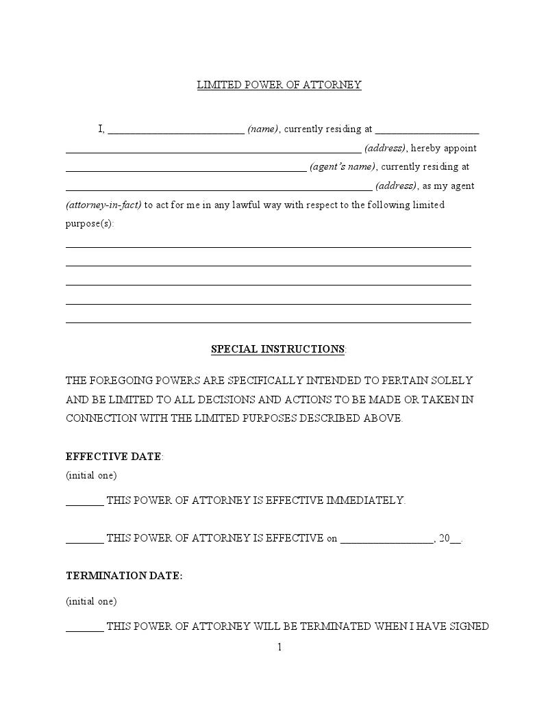 Printable Form For Power Of Attorney Template