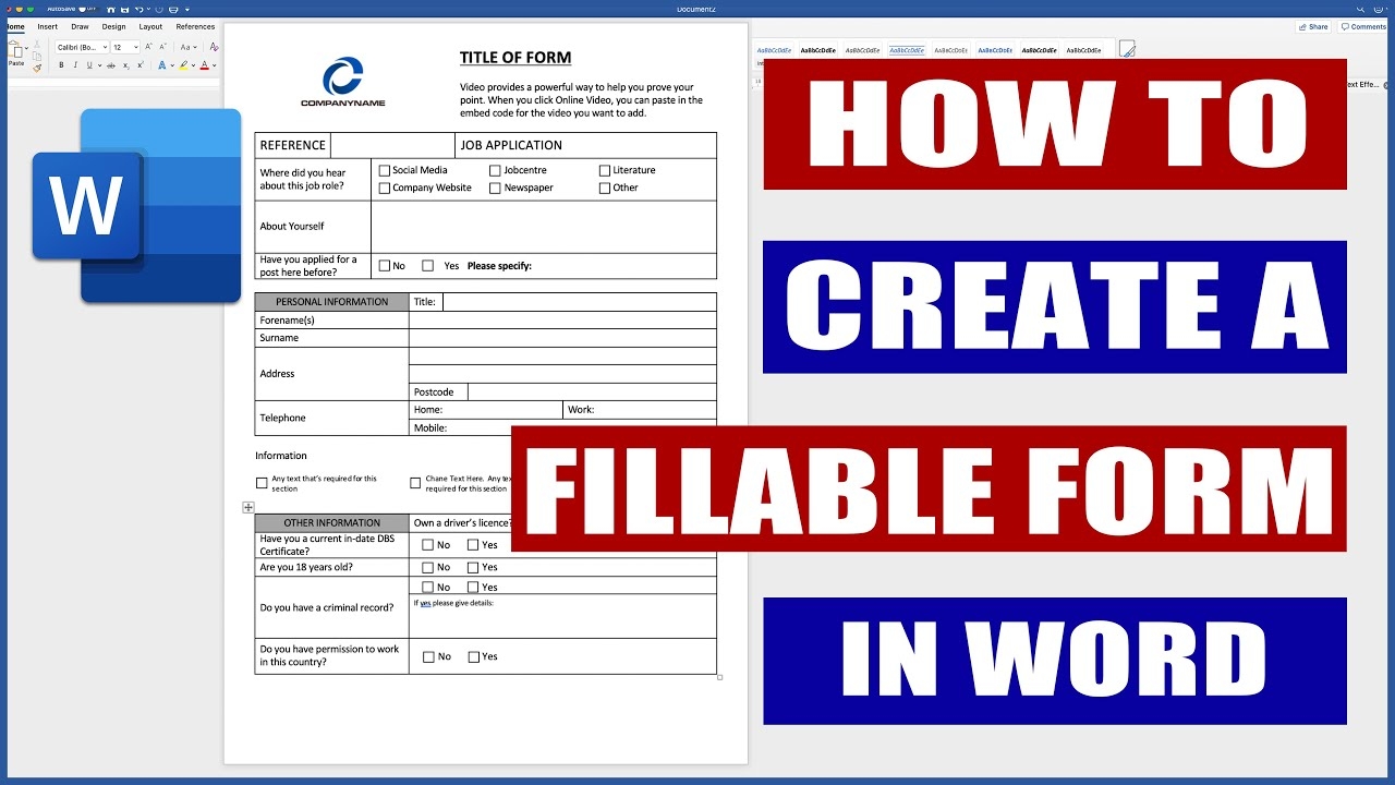 How To Create A Fillable Form In Word Microsoft Word Tutorials