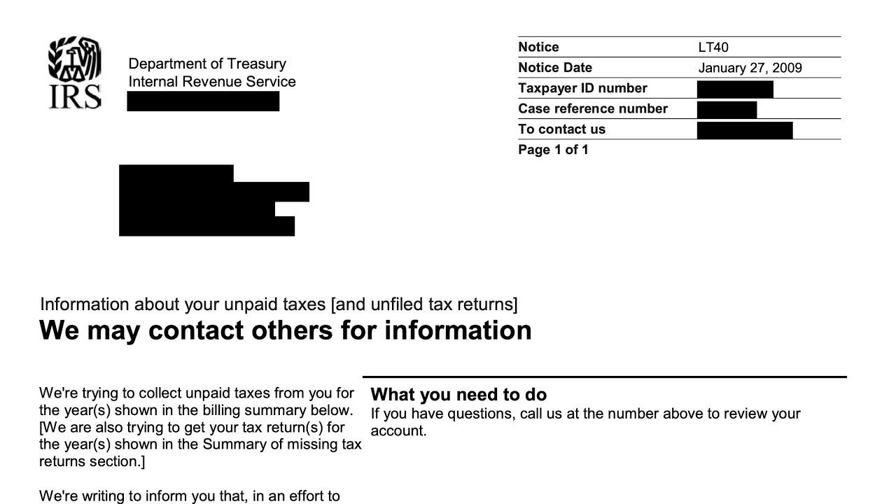 How To Understand Your LT40 Notice IRS May Contact Third Parties For Information About Your Taxes 