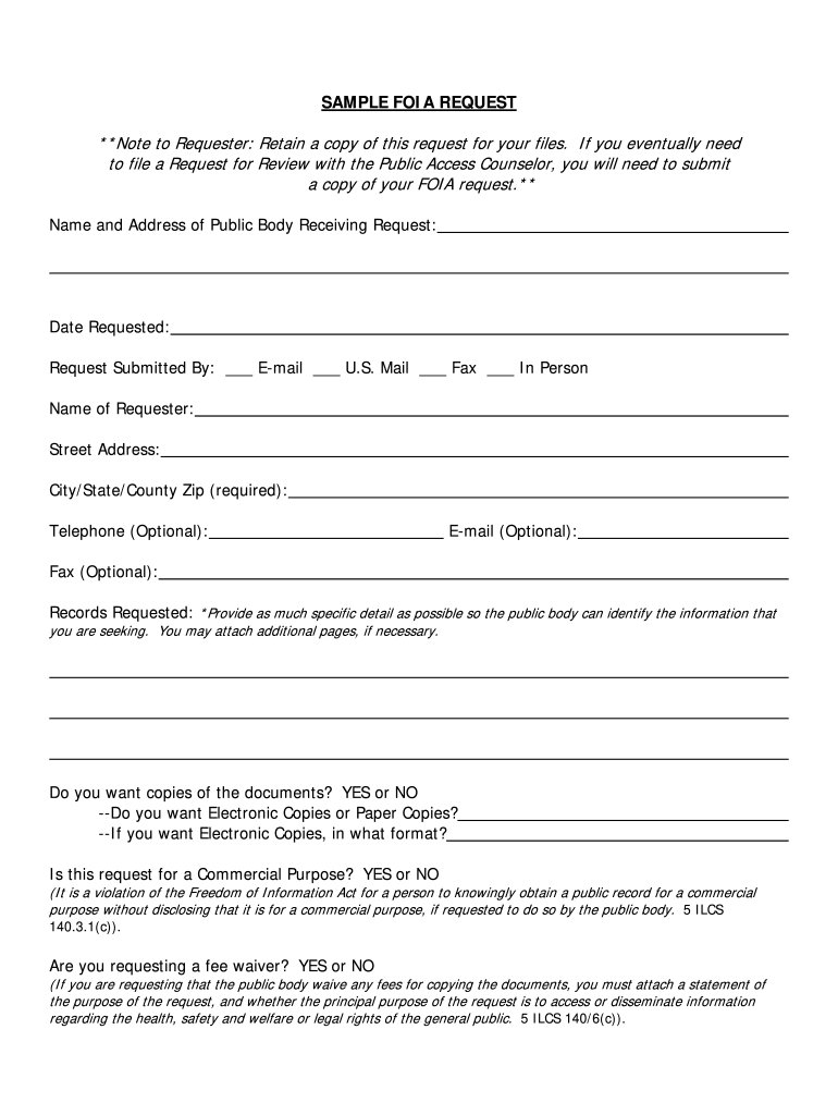 IL Sample FOIA Request Form Fill Online Printable Fillable 
