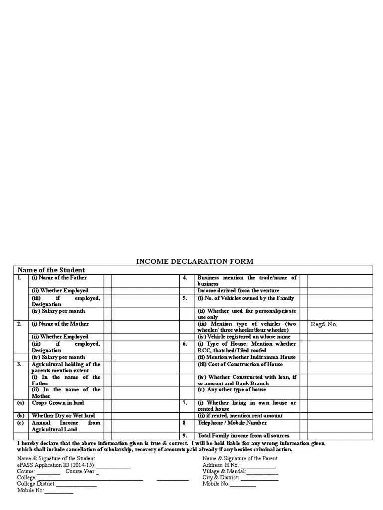 Income Declaration Form 2023-24