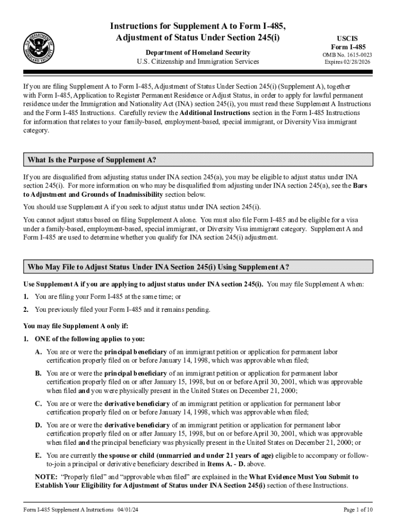 Printable Form I 485