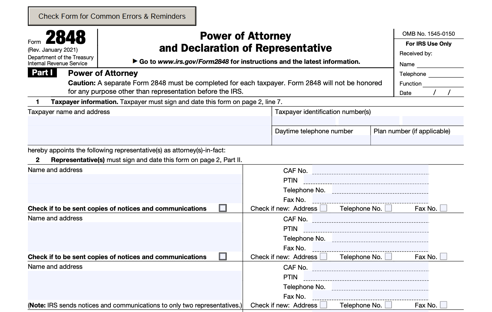 Irs Form 2848 Printable Fillable