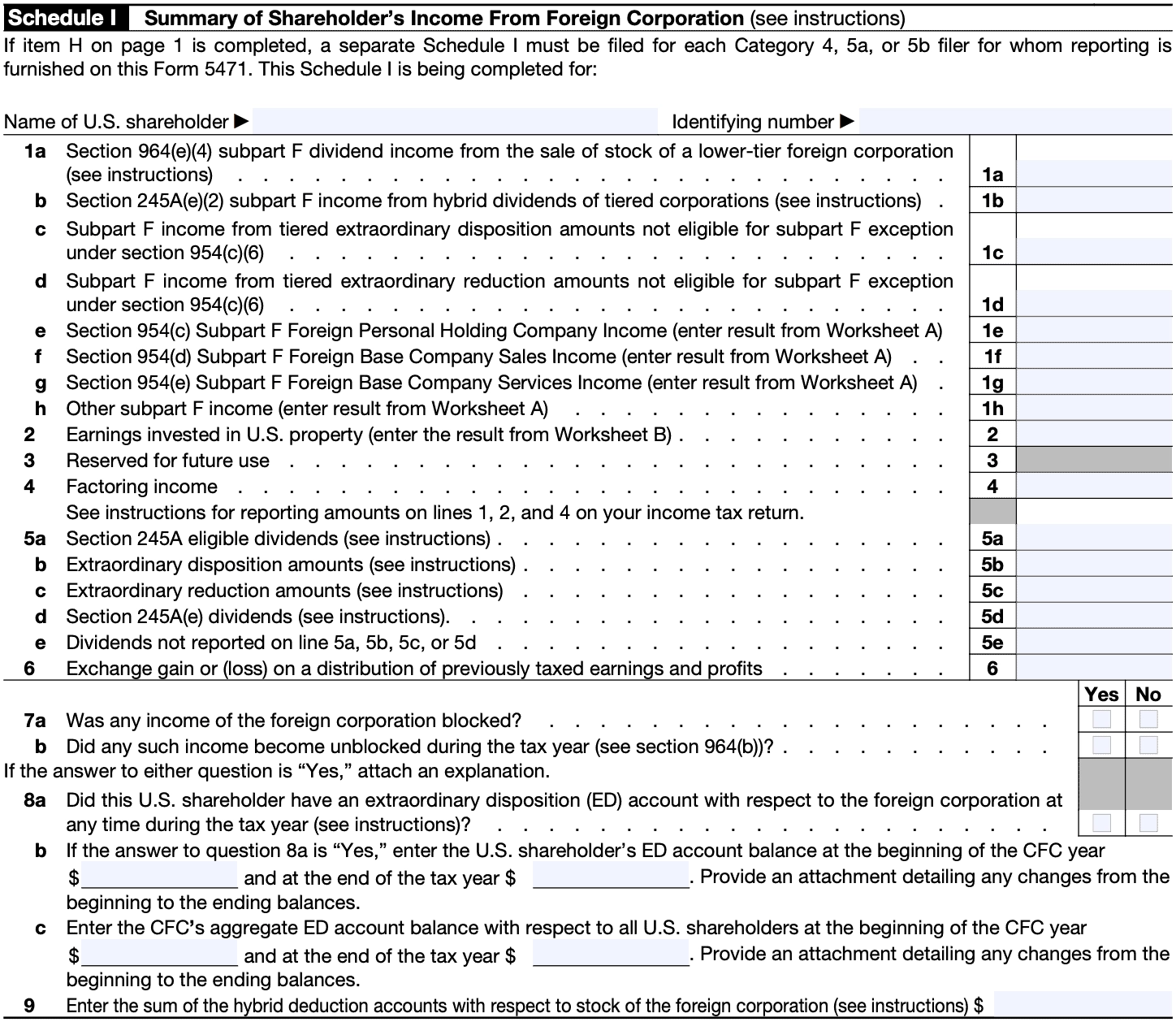 Irs Form 5471 Schedule I-1