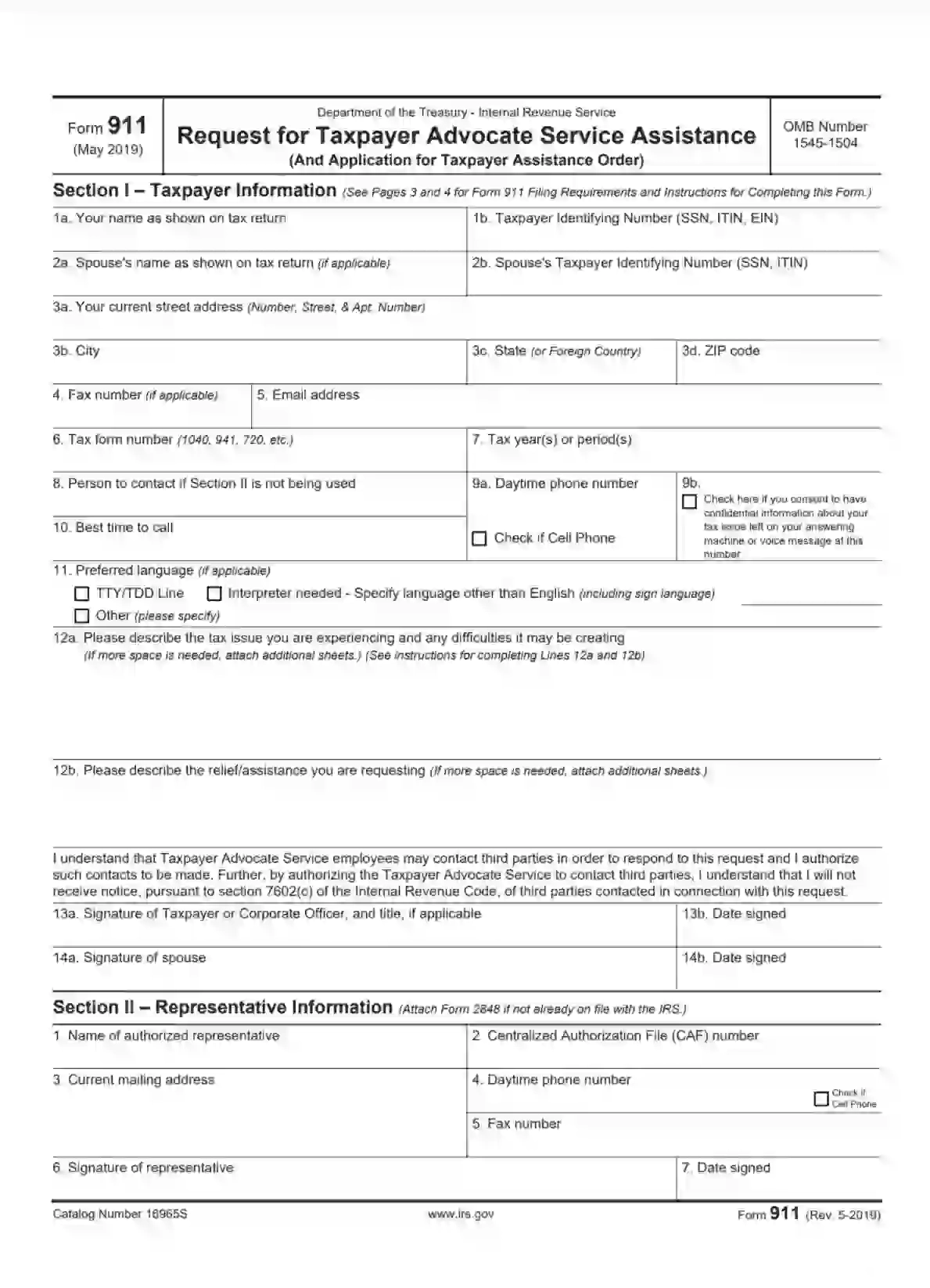 IRS Form 911 Fill Out Printable PDF Forms Online