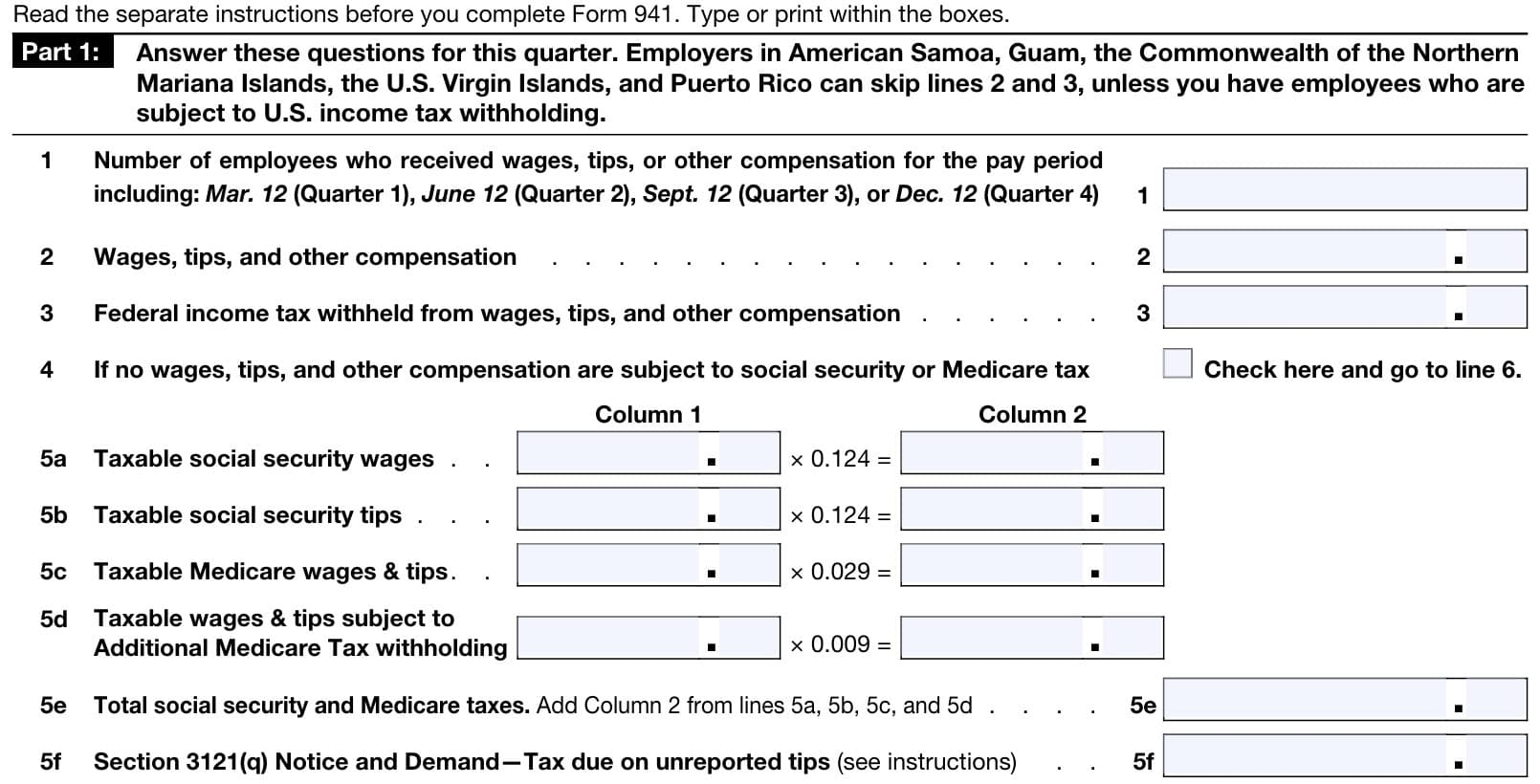 Irs Form 941 Q1 2022
