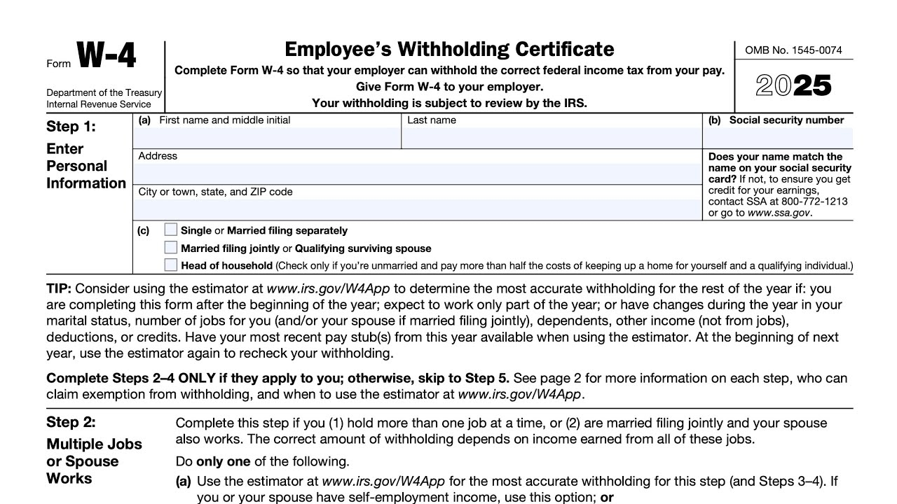 W4 Federal Tax Form 2025