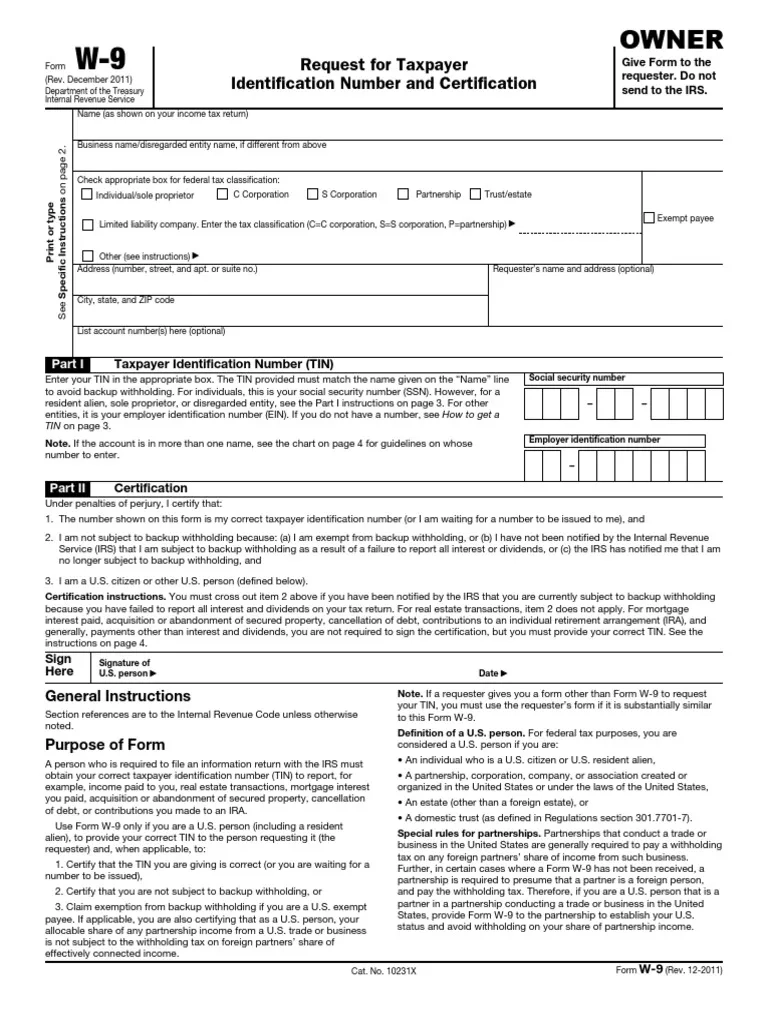 IRS Form W 9 PDF Withholding Tax Limited Liability Company