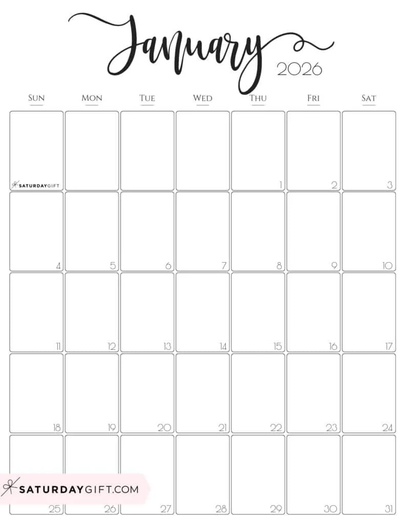 2026 Blank Calendar Free Printables