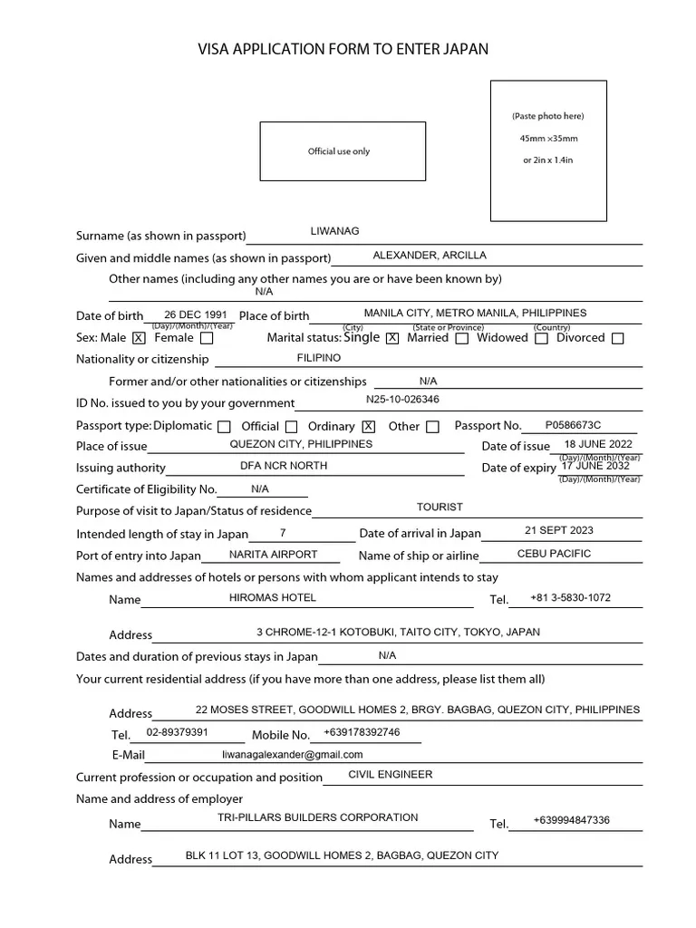 Japan Visa Application Form 2024 Philippines