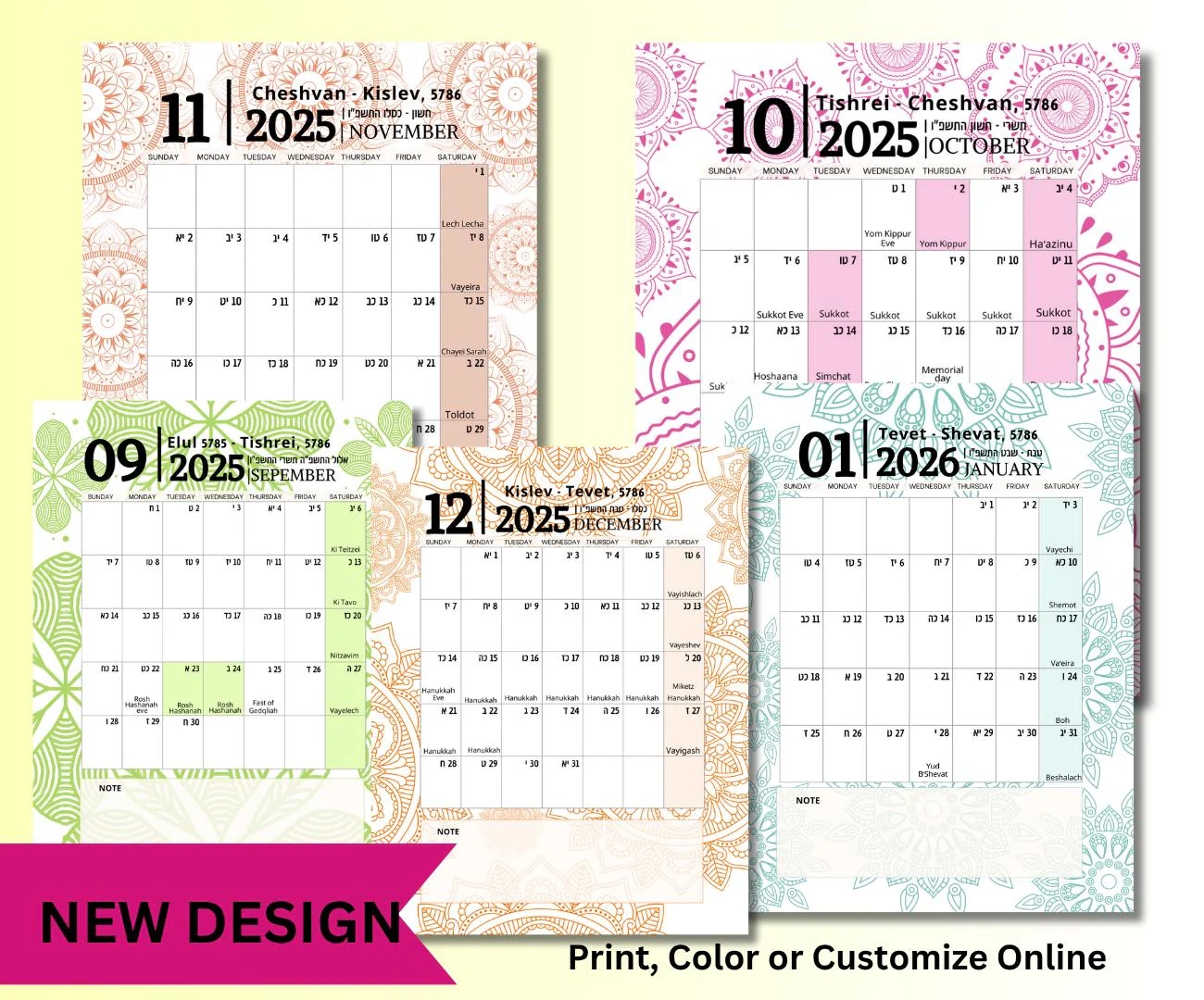 Jewish Calendar 2025 2026 Printable