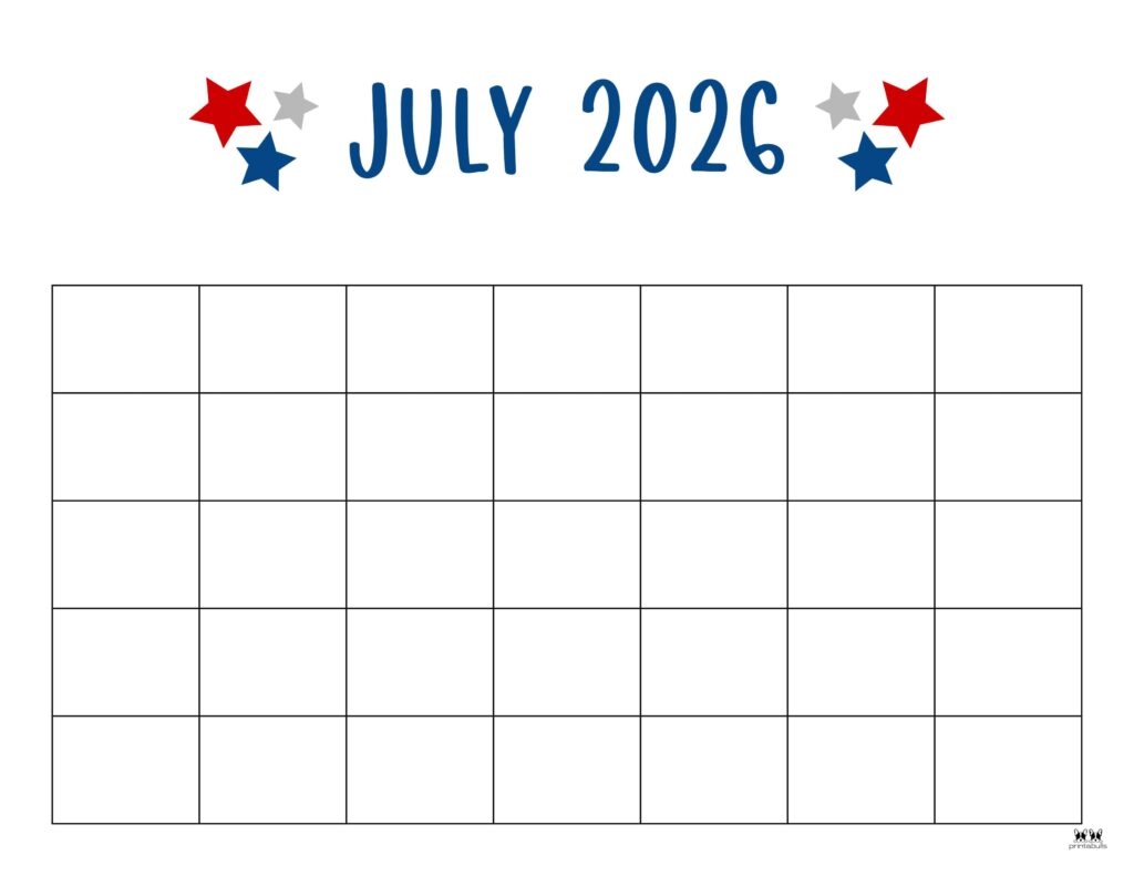 Blank Calendar July 2026 Free Printable